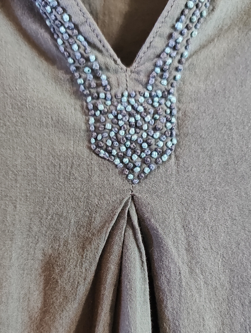Coyuchi Organic Cotton Split Neck Tunic Twilight Blue Embroidery XL *See Meas. - Picture 5 of 15